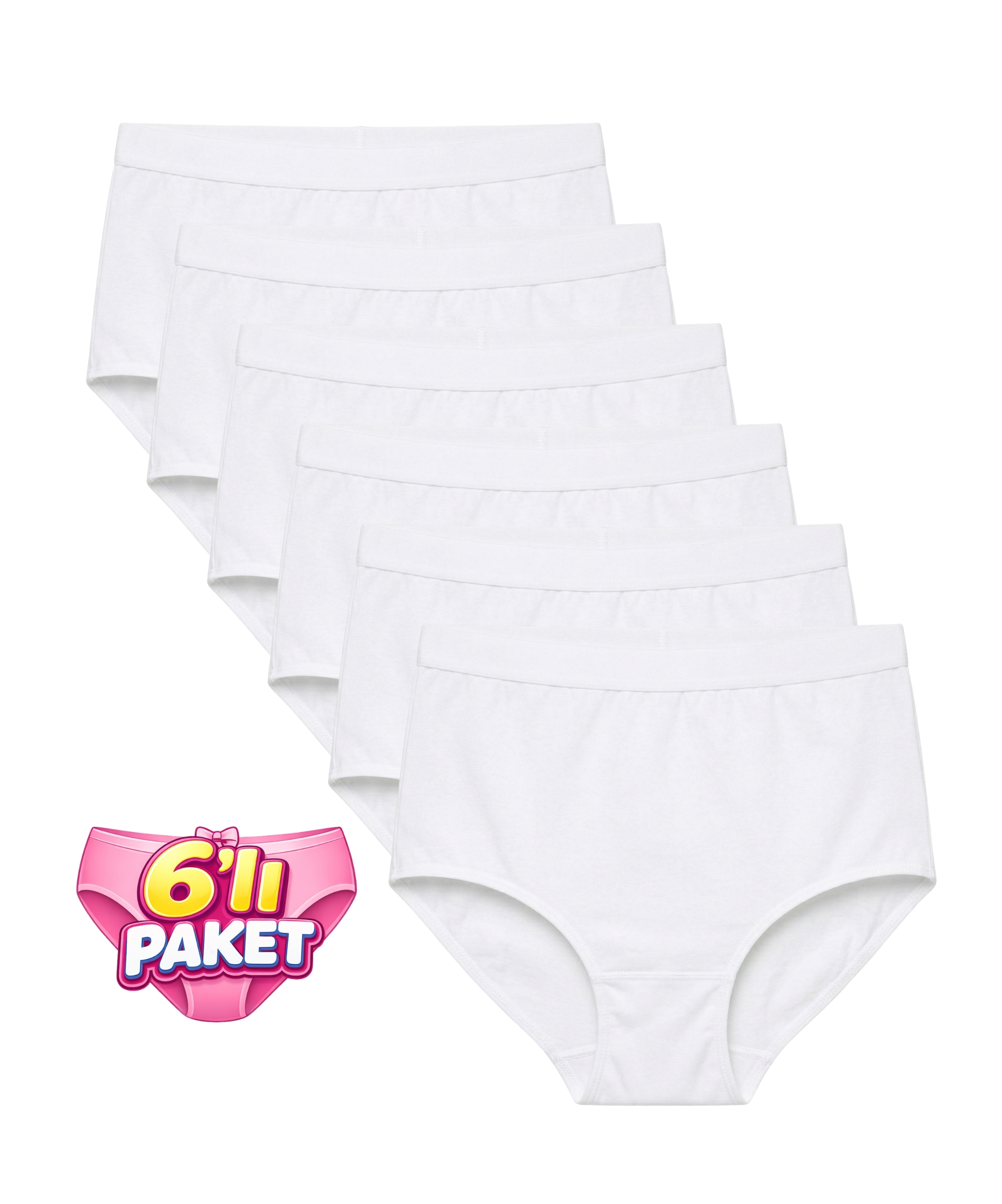 6'lı Paket Likralı Silikonlu Toparlayıcı Bato Külot - BEYAZ