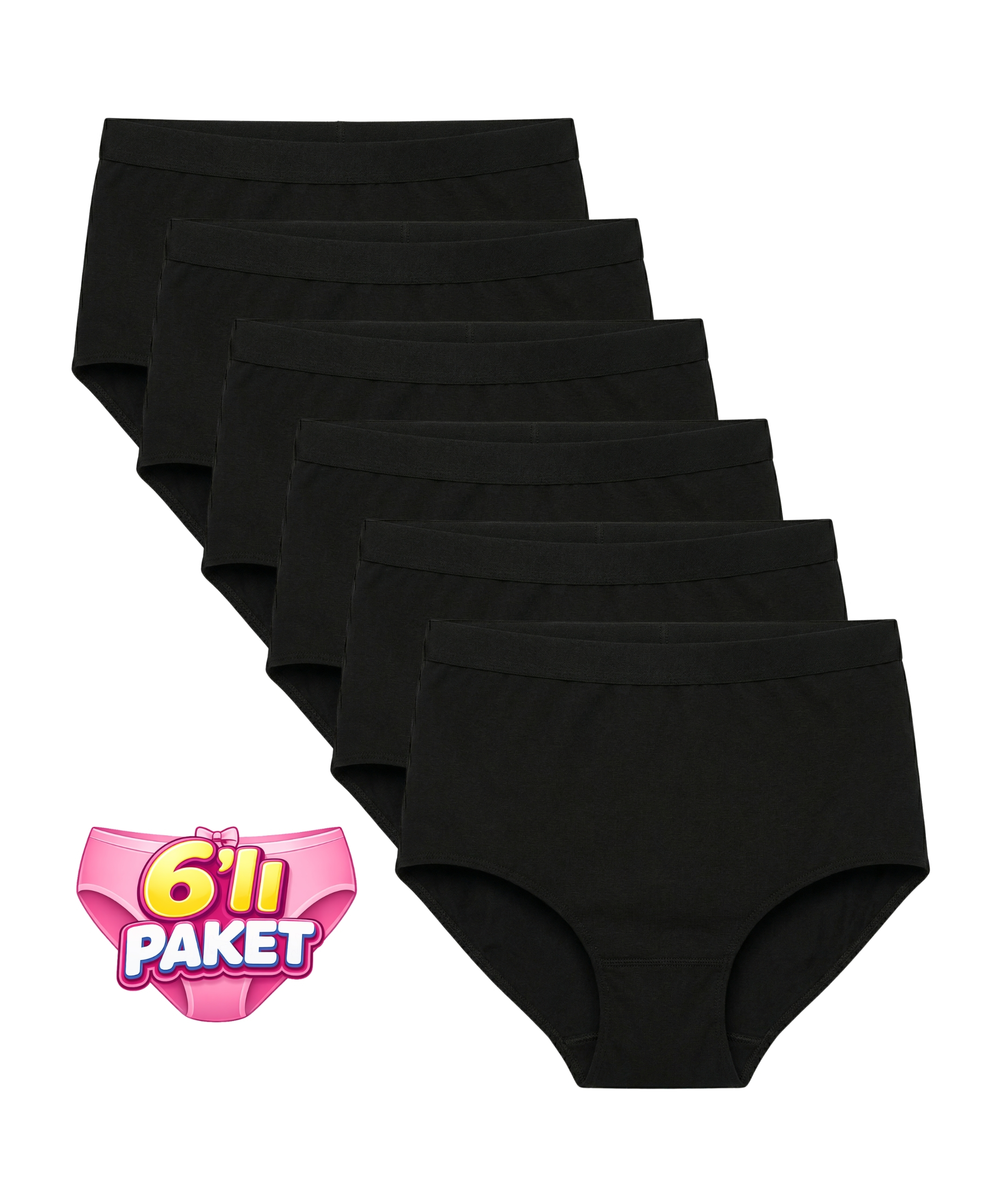 6'lı Paket Likralı Silikonlu Toparlayıcı Bato Külot - SİYAH