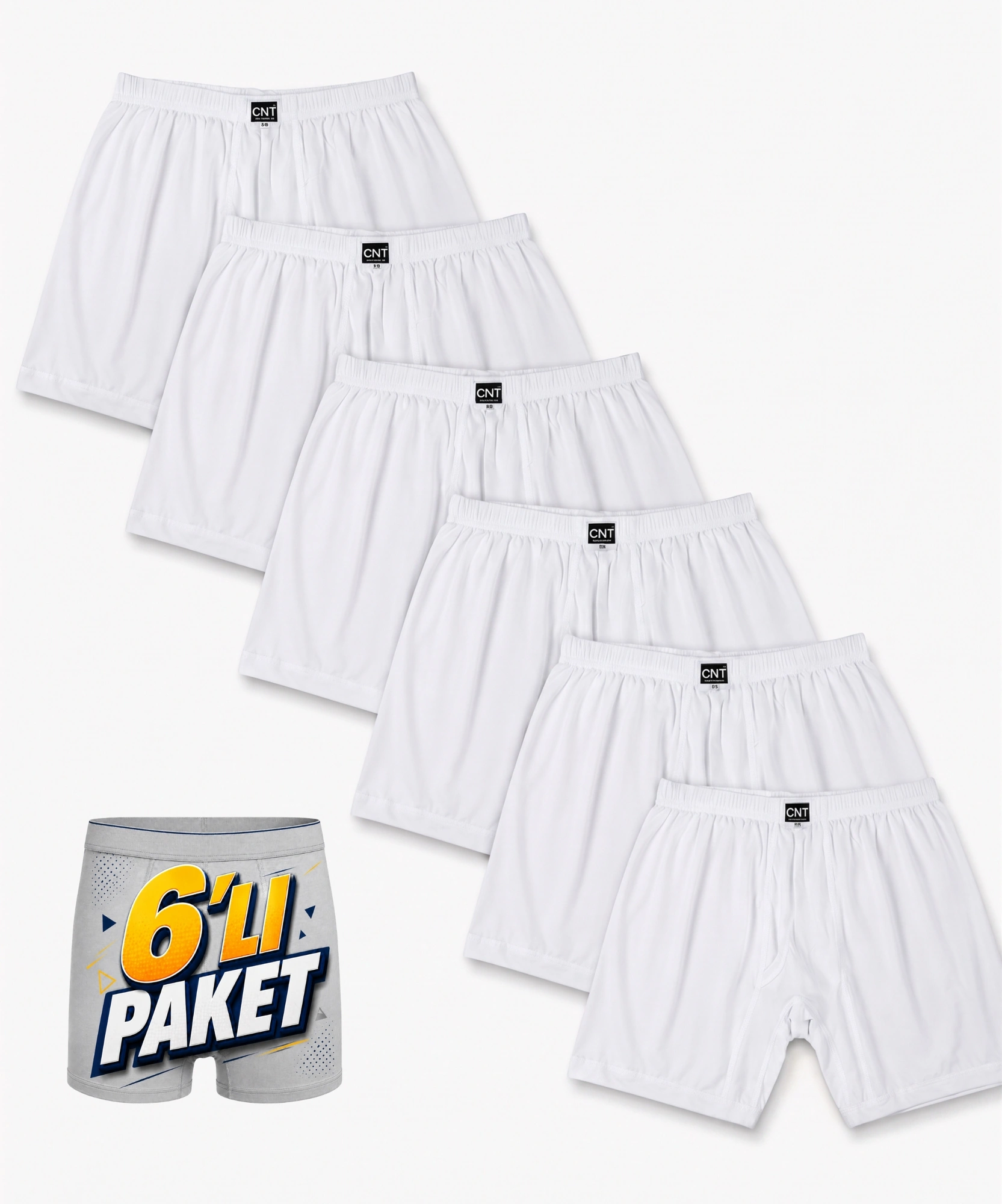 6'Lı Paket Paçalı Penye Erkek Boxer - BEYAZ