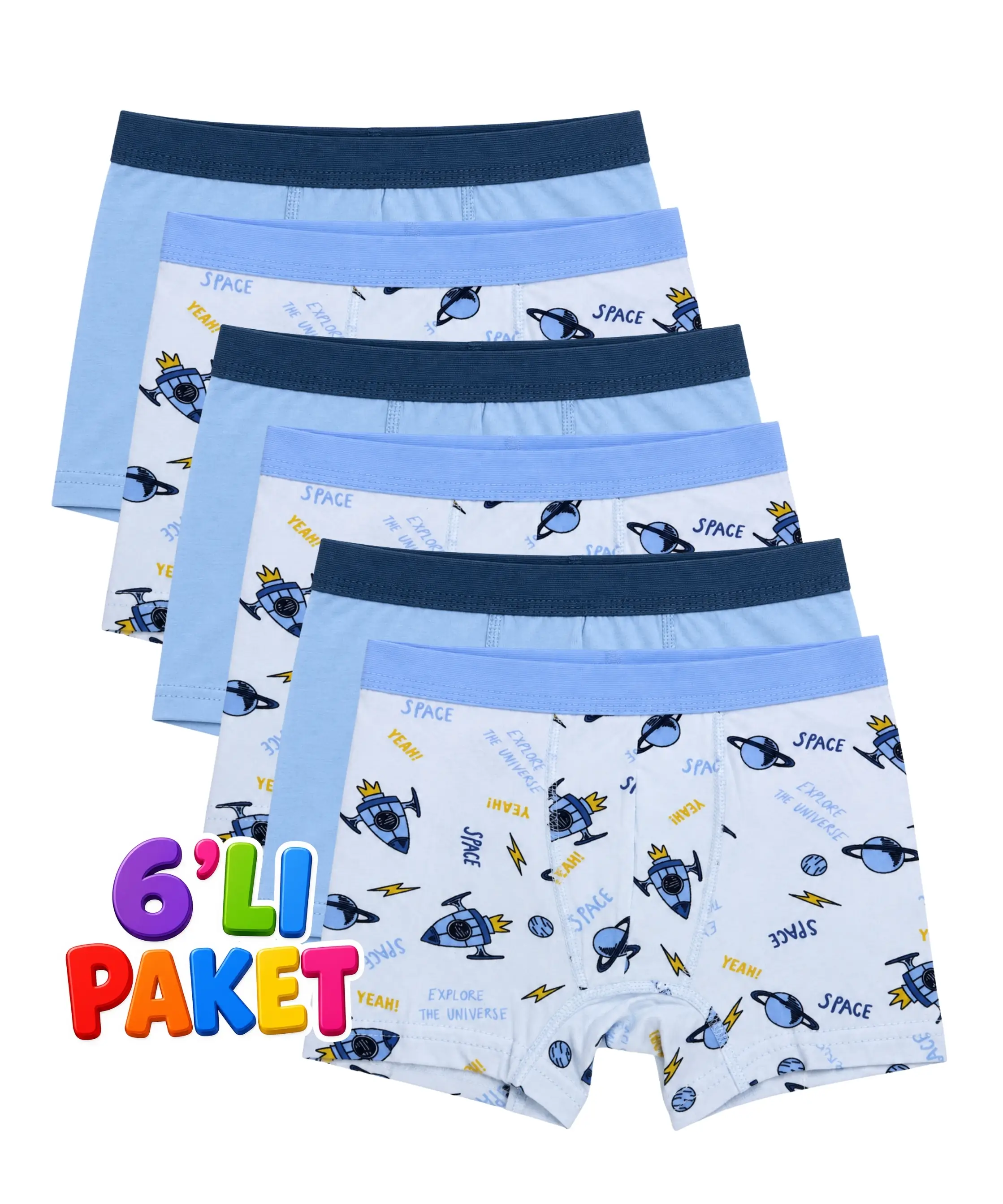 6'lı Paket Pamuklu Erkek Çocuk Boxer - ASORTİ