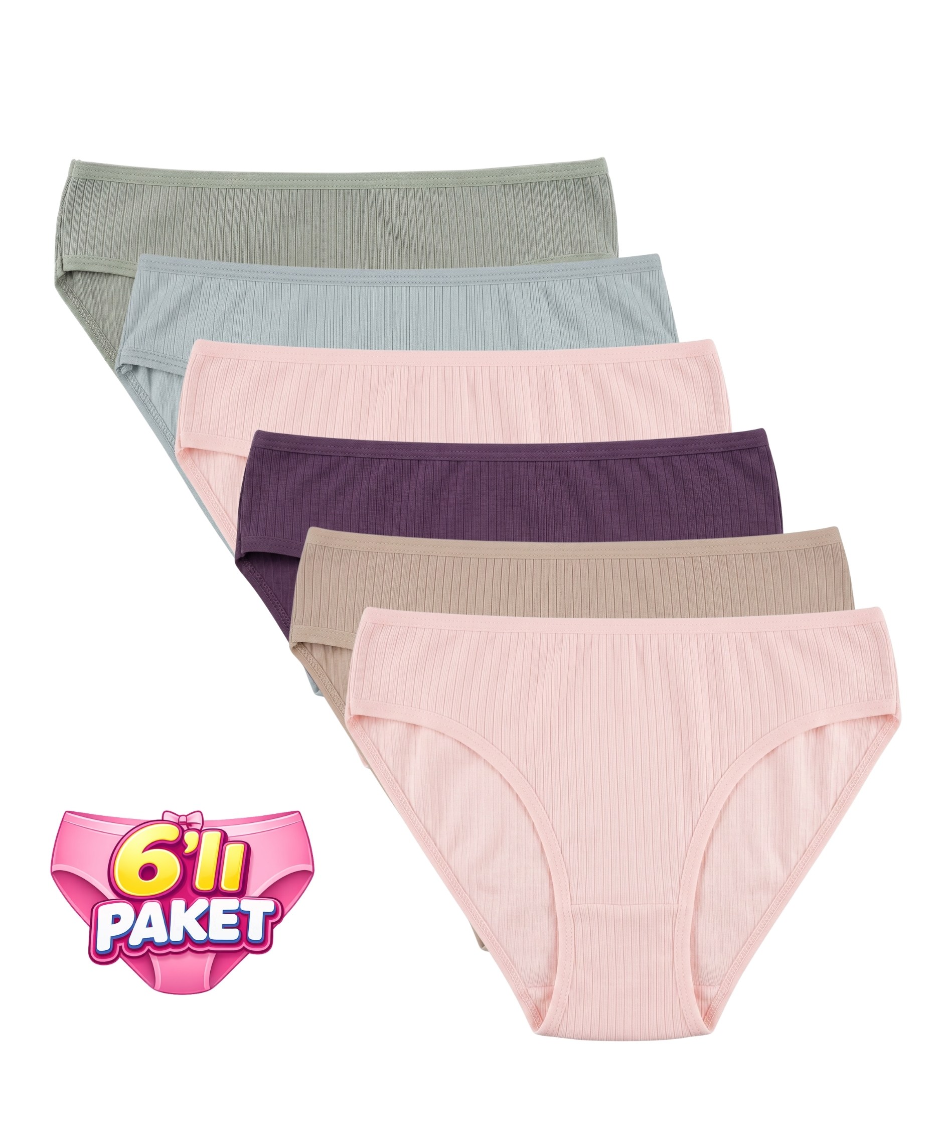6'Lı Paket Pamuklu Fitilli Bikini Külot - ASORTİ - 1