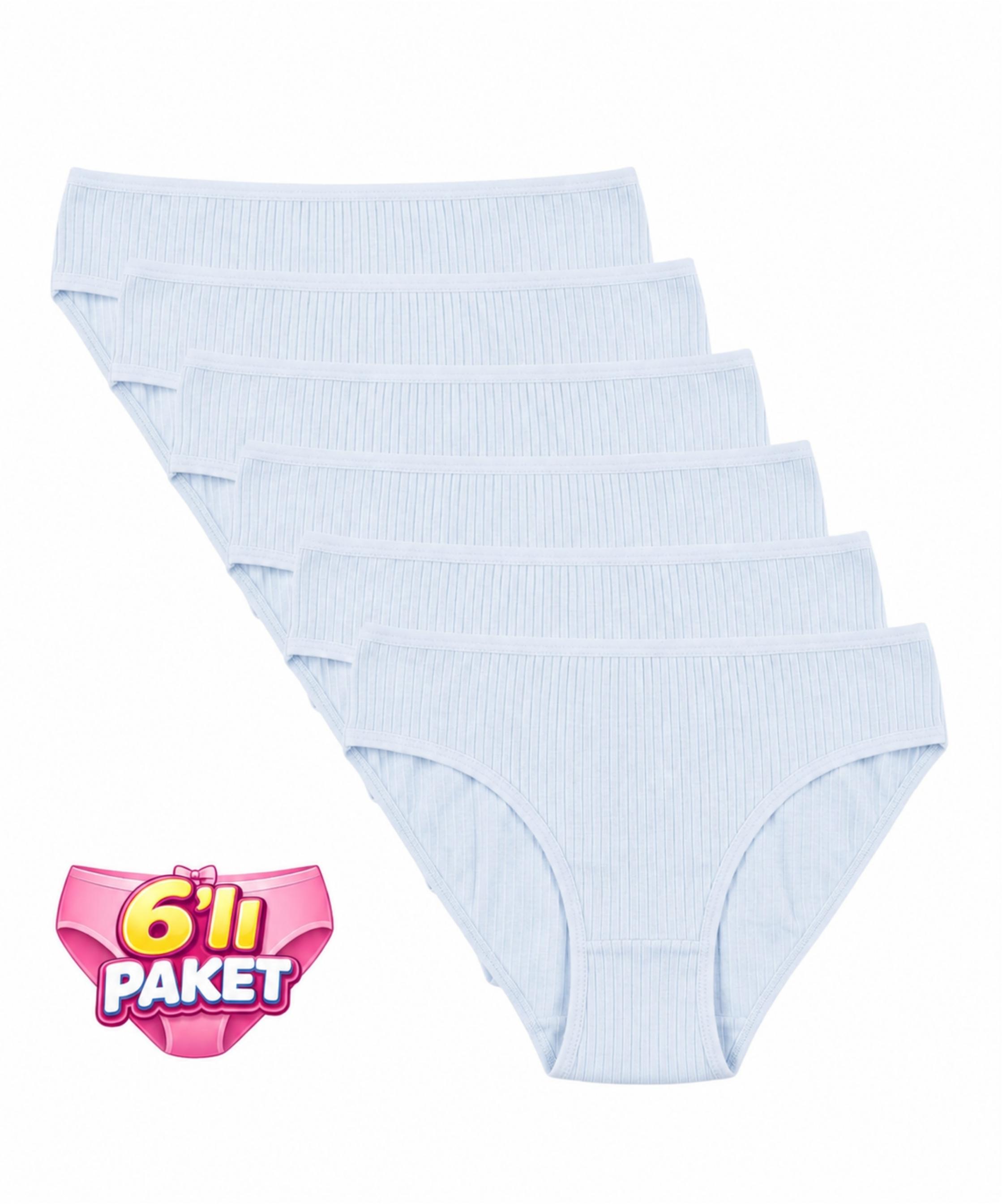 6'Lı Paket Pamuklu Fitilli Bikini Külot - BEBE MAVİSİ 