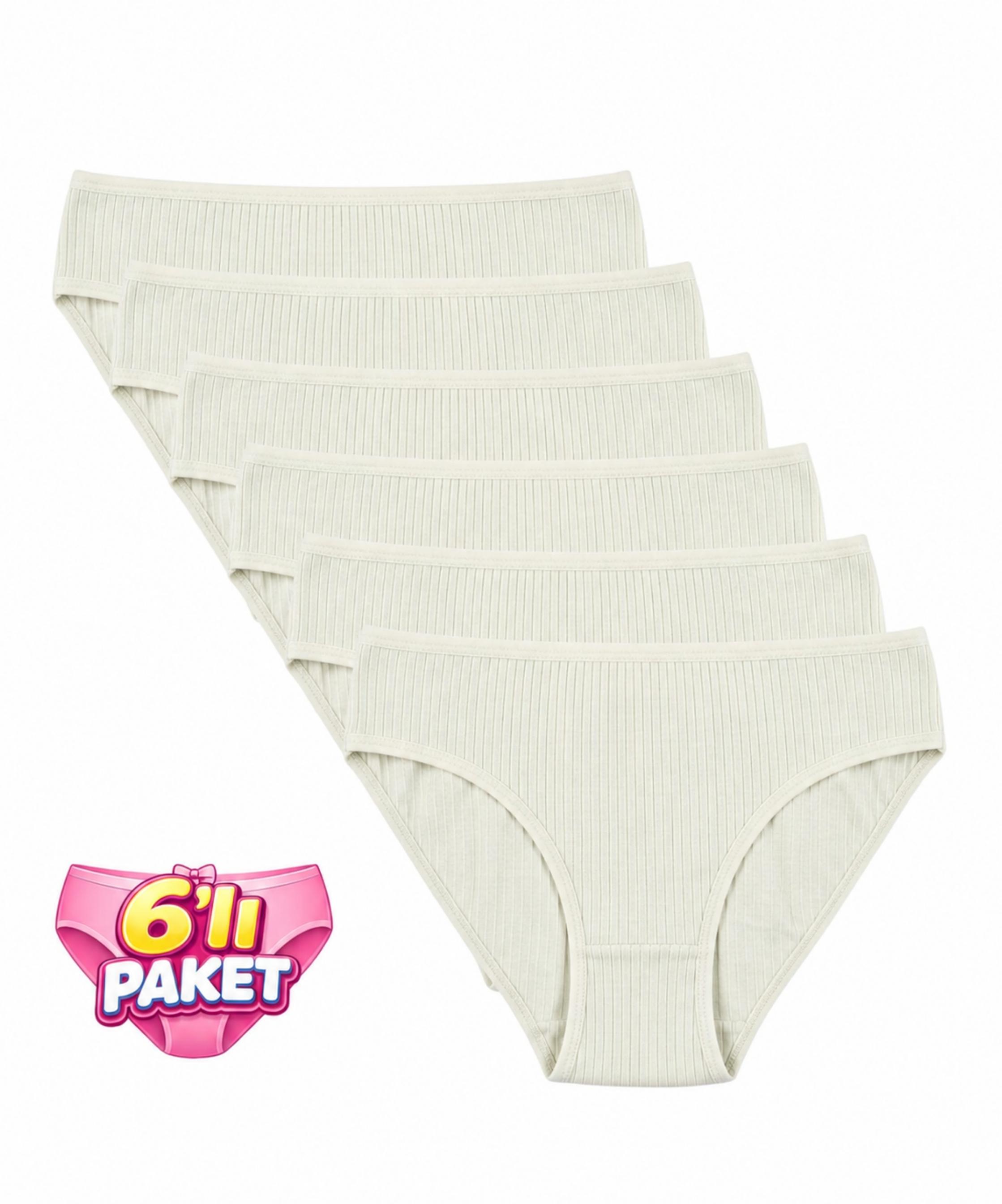 6'Lı Paket Pamuklu Fitilli Bikini Külot - FISTIK YEŞİLİ 