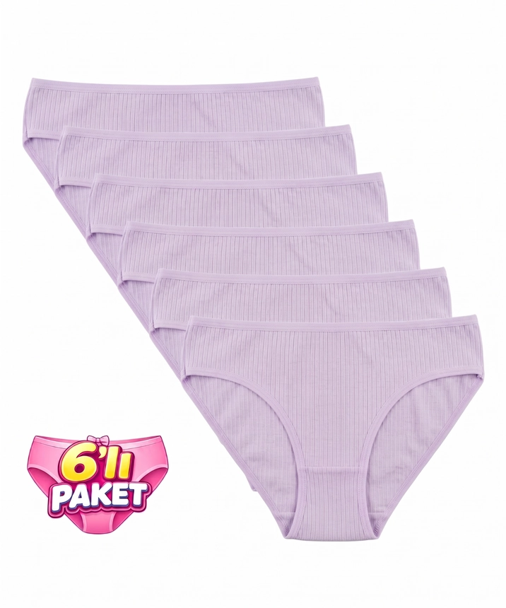6'Lı Paket Pamuklu Fitilli Bikini Külot - LİLA