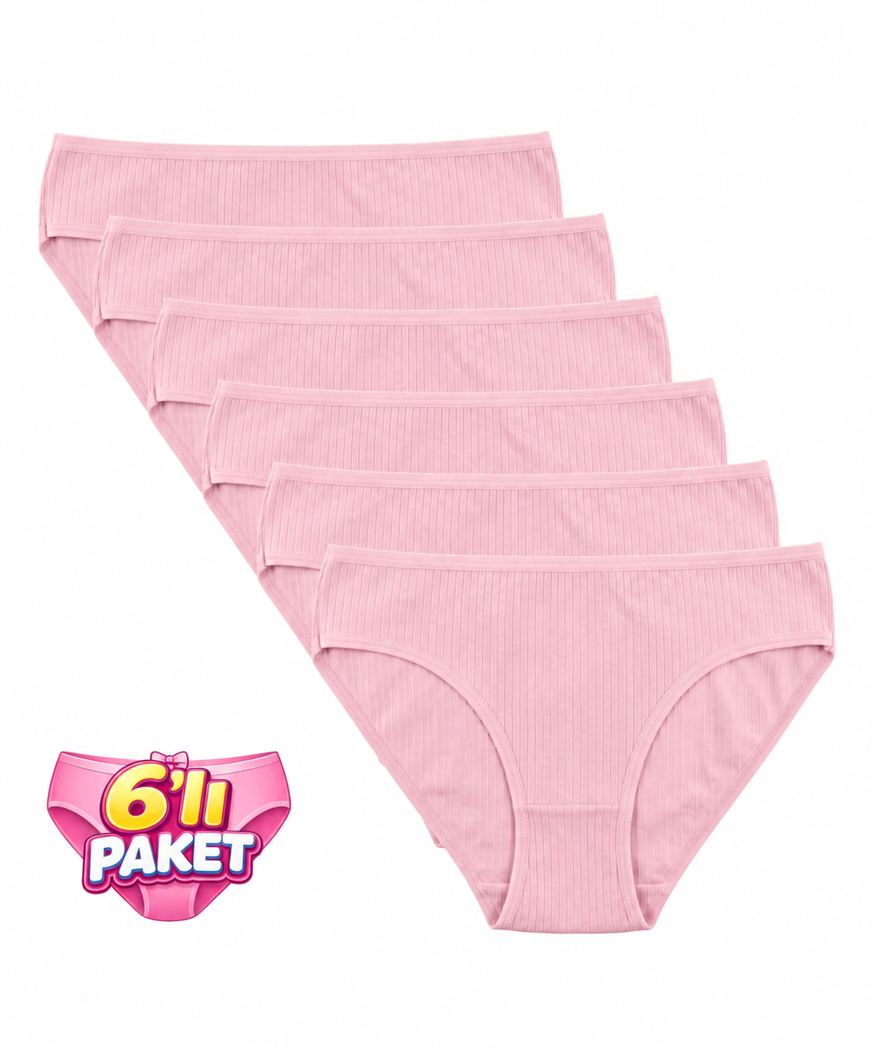 6'lı Paket Pamuklu Fitilli Bikini Külot - PEMBE - 1