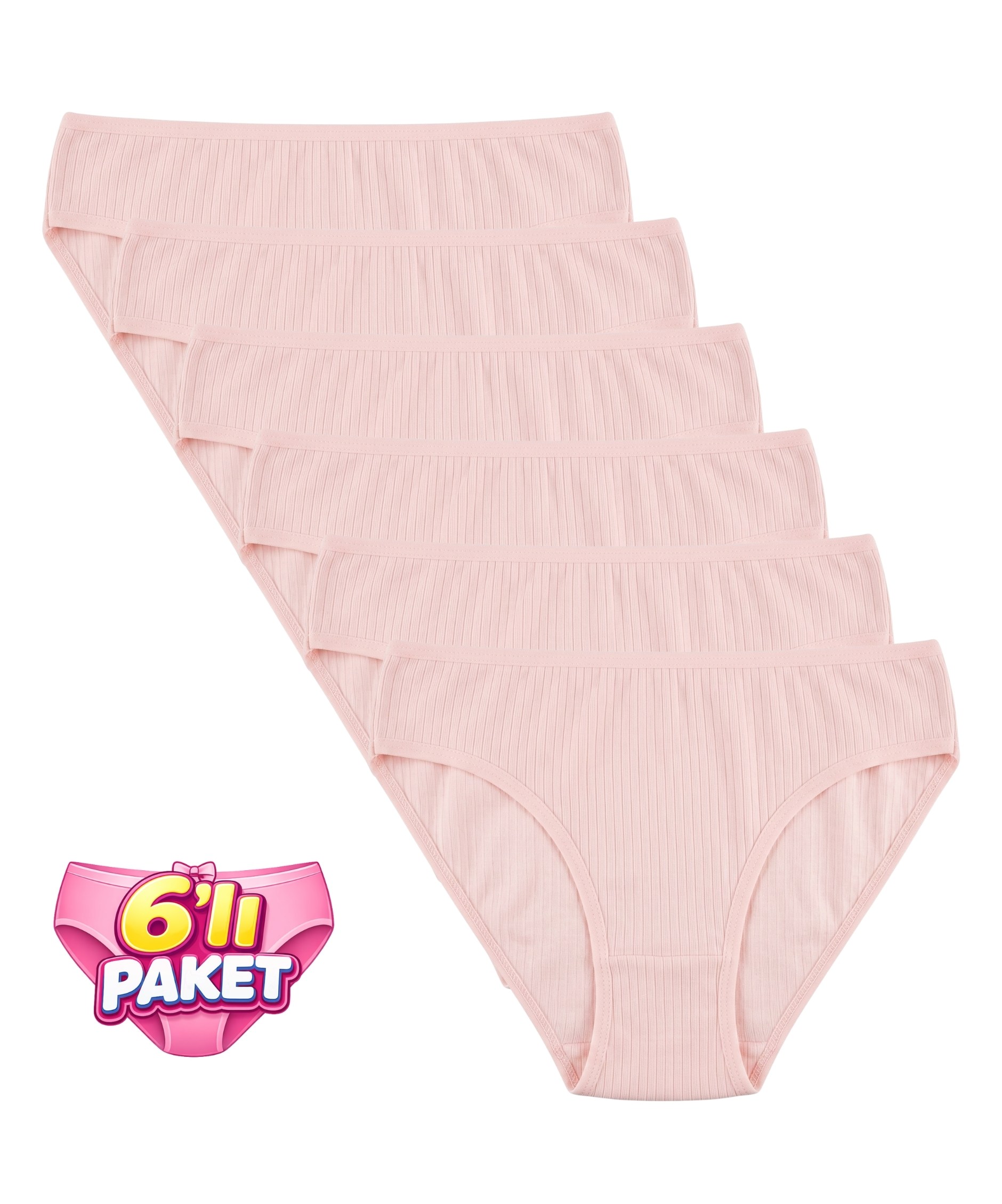6'Lı Paket Pamuklu Fitilli Bikini Külot - PUDRA 