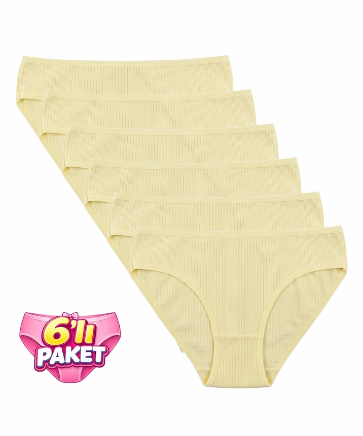 6'Lı Paket Pamuklu Fitilli Bikini Külot - SARI - 1