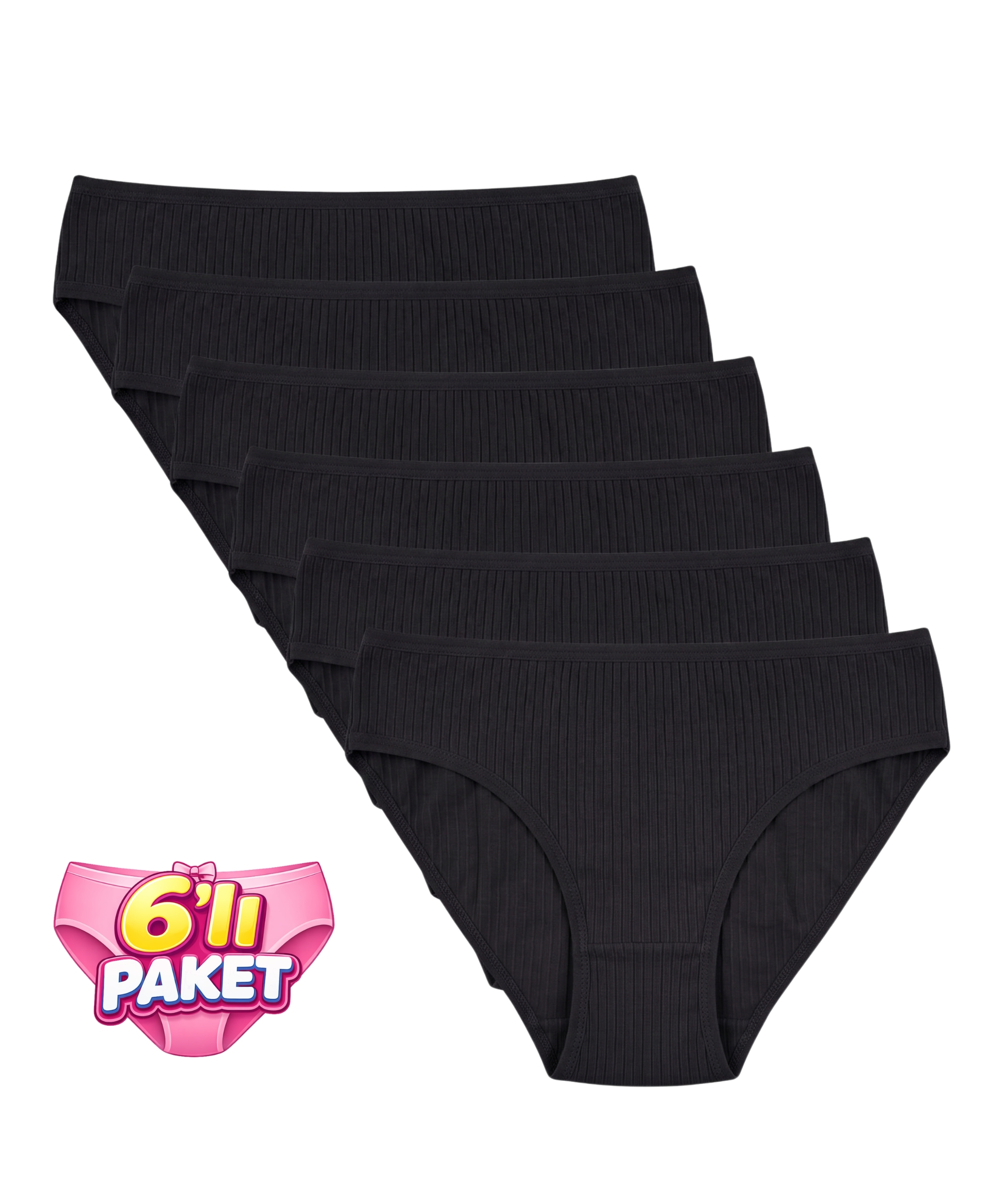 6'Lı Paket Pamuklu Fitilli Bikini Külot - SİYAH 
