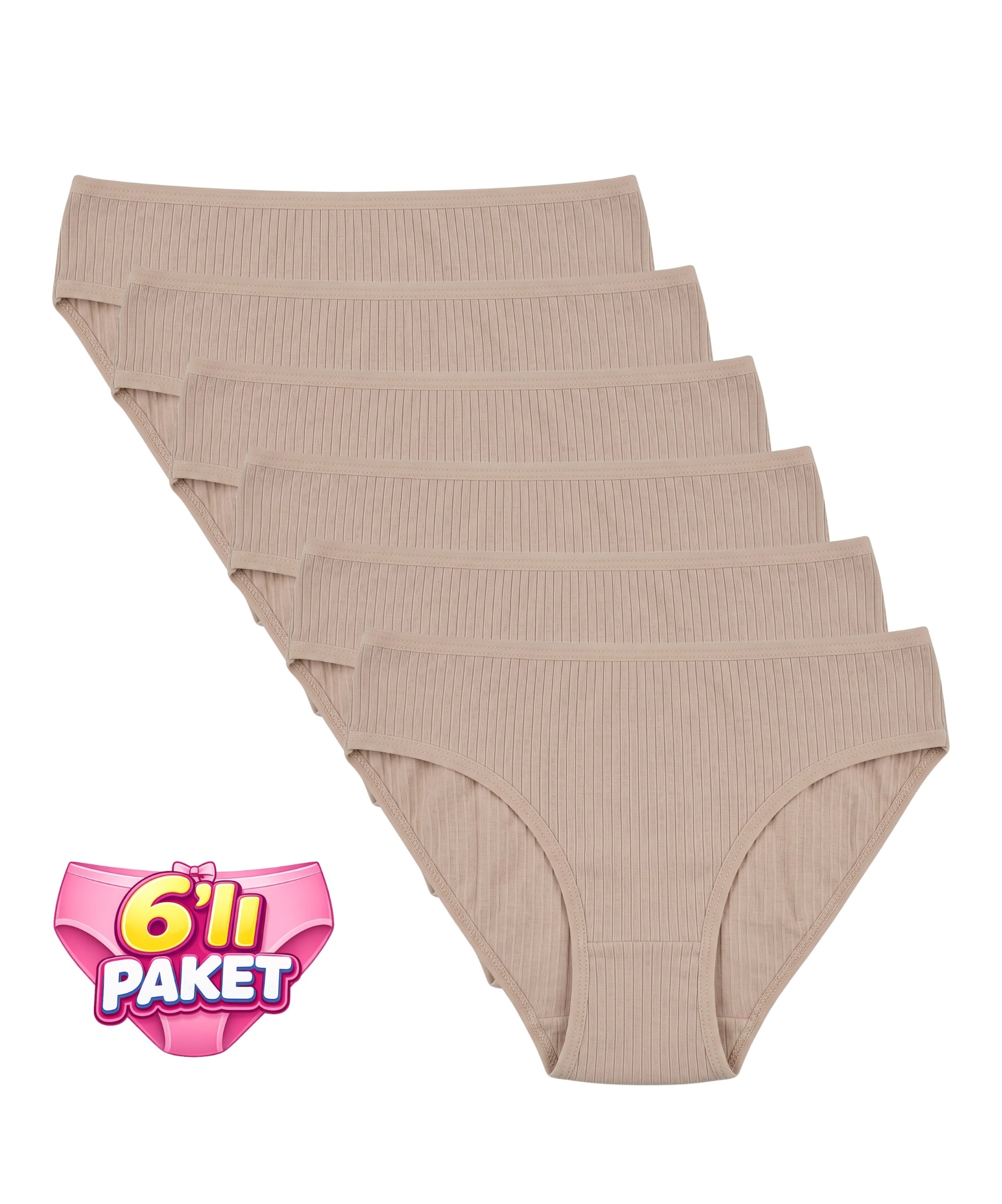 6'Lı Paket Pamuklu Fitilli Bikini Külot - TEN 