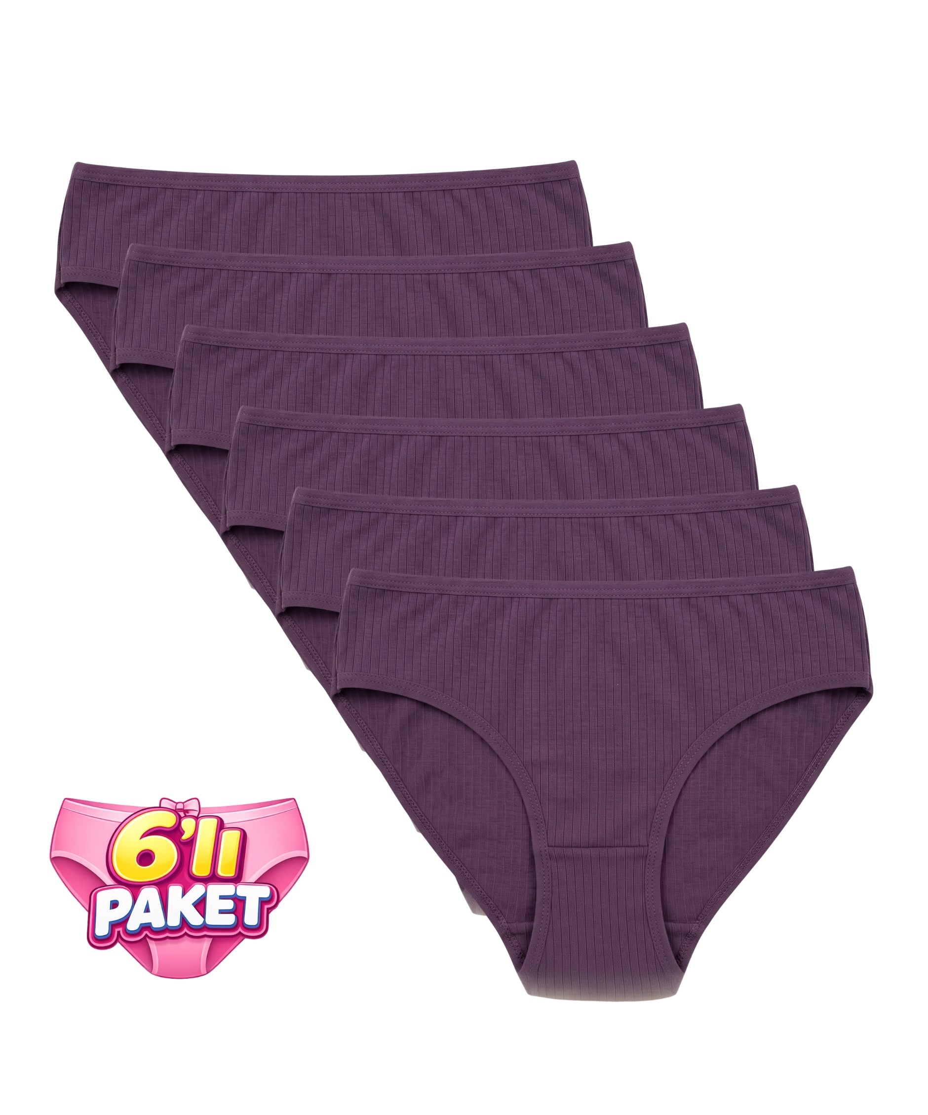 6'Lı Paket Pamuklu Fitilli Bikini Külot - VİZON 