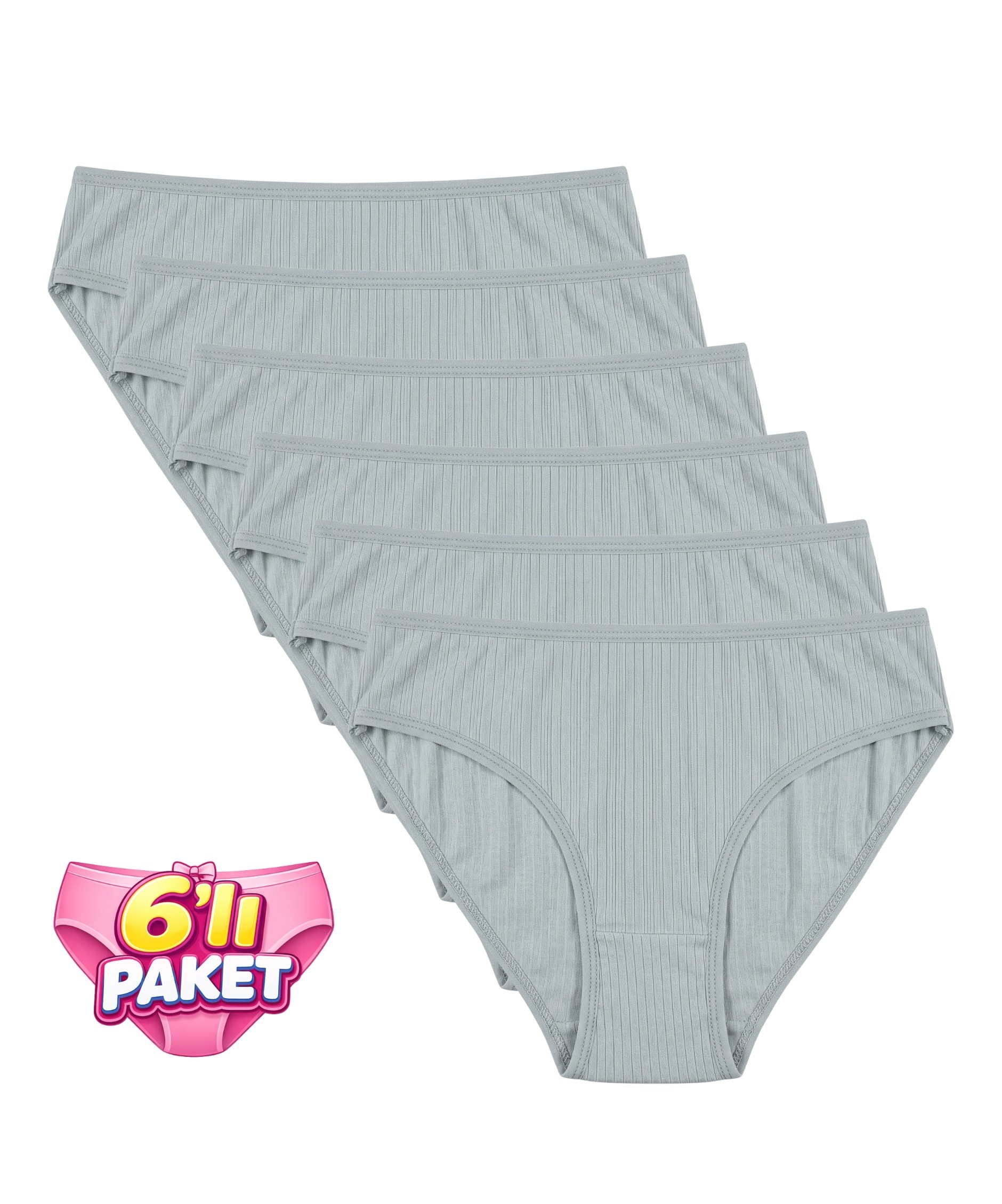 6'Lı Paket Pamuklu Fitilli Bikini Külot - YEŞİL 