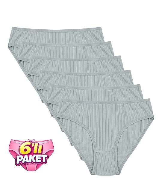 6'Lı Paket Pamuklu Fitilli Bikini Külot - YEŞİL