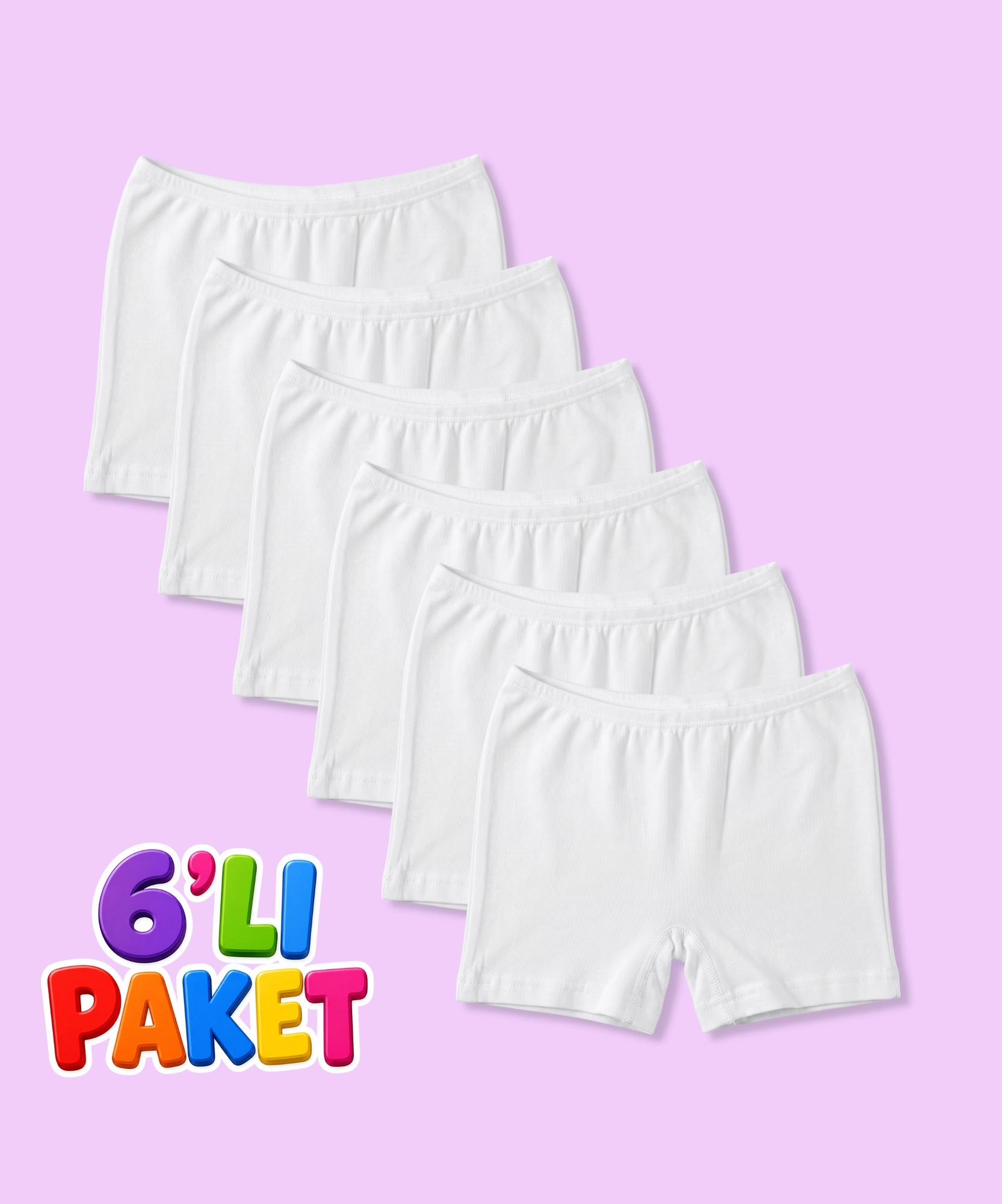 6'Lı Paket Pamuklu Kız Çocuk Boxer - BEYAZ - 1