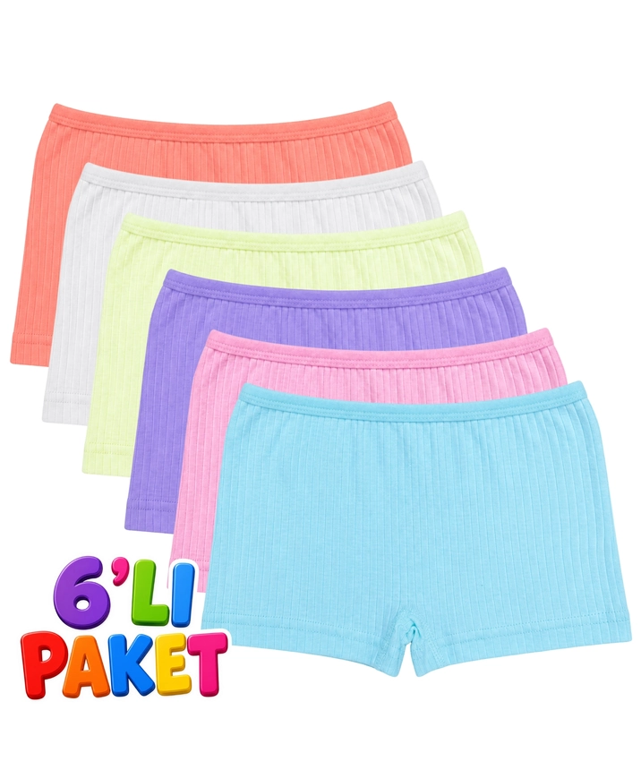 6'lı Paket Pamuklu Kız Çocuk Pandora Boxer Şort - ASORTİ