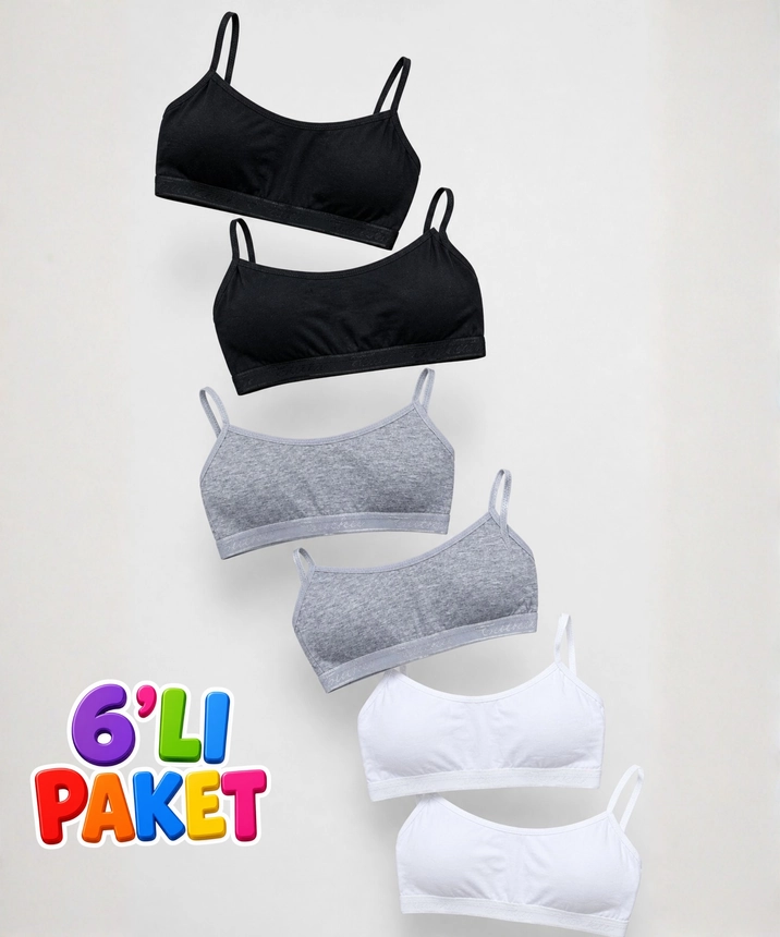 6'lı Paket Pamuklu Pedli Kız Çocuk Alıştırma Sütyeni - ASORTİ - 1