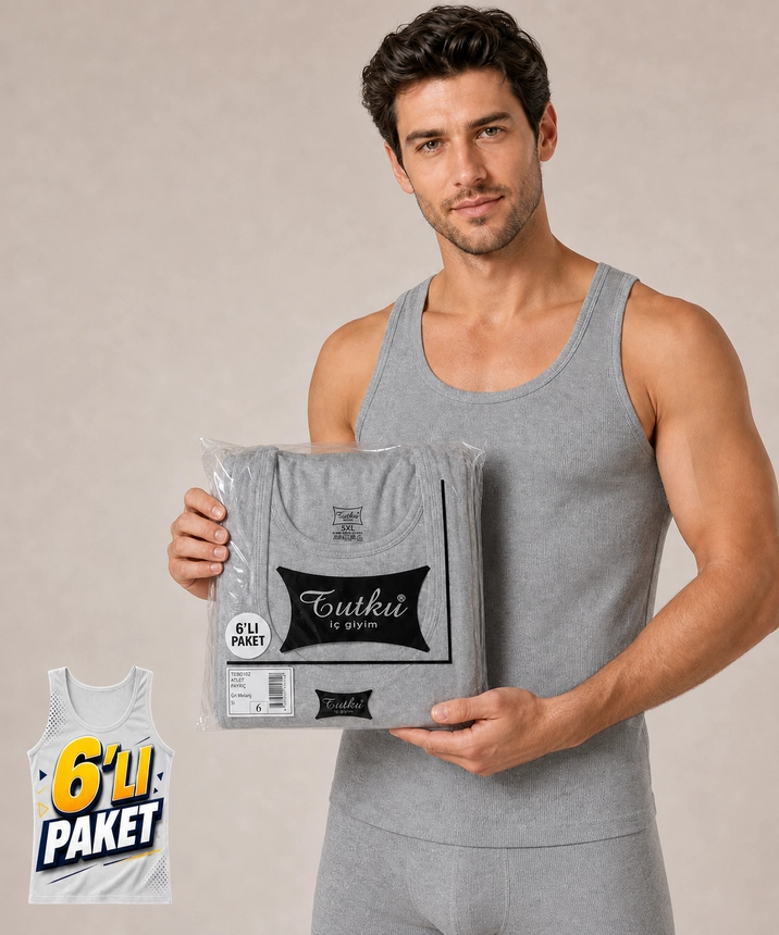6'lı Paket %100 Pamuklu Ribana Erkek Atlet - GRİ