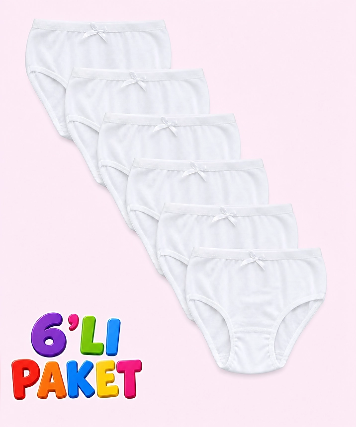 6'lı Paket Pamuklu Ribana Kız Çocuk Külot - BEYAZ