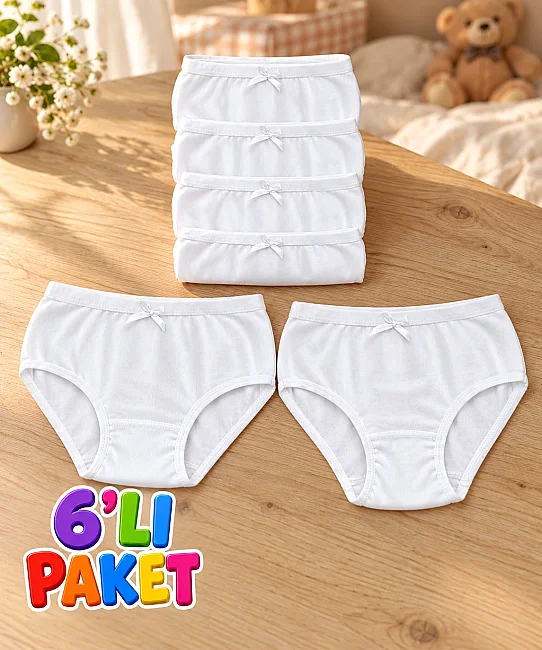 6'lı Paket Pamuklu Ribana Kız Çocuk Külot - BEYAZ