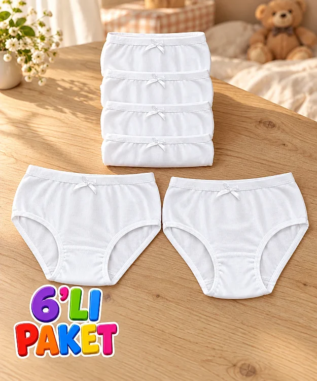 6'lı Paket Pamuklu Ribana Kız Çocuk Külot - BEYAZ - 1