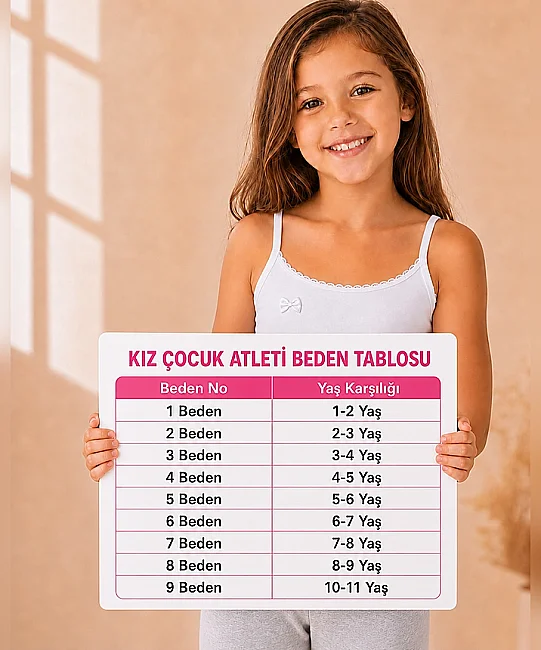 6'lı Paket Pamuklu Ribana Ponponlu İp Askılı Kız Çocuk Atlet - BEYAZ (1)
