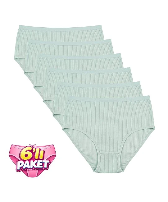 6'Lı Paket Pamuklu Yüksek Bel Fitilli Bato Kadın Külot - MİNT YEŞİLİ