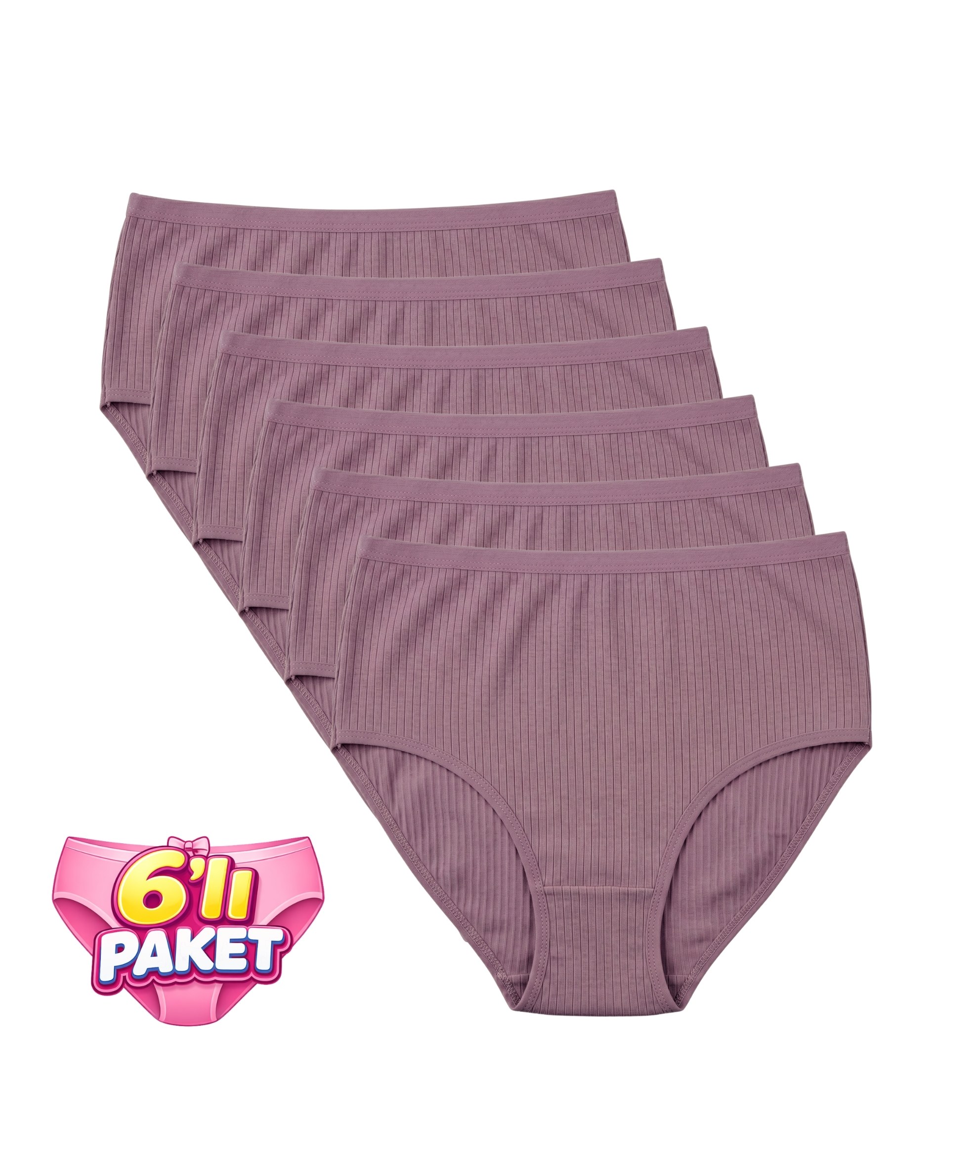 6'Lı Paket Pamuklu Yüksek Bel Fitilli Bato Kadın Külot - VİZON
