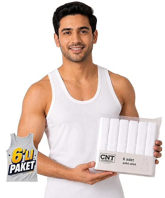 6'Lı Paket Ribana Askılı Penye Erkek Atlet - BEYAZ