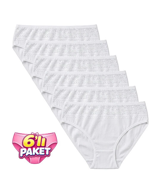 6'lı Paket Üst Dantelli Bikini Külot - BEYAZ