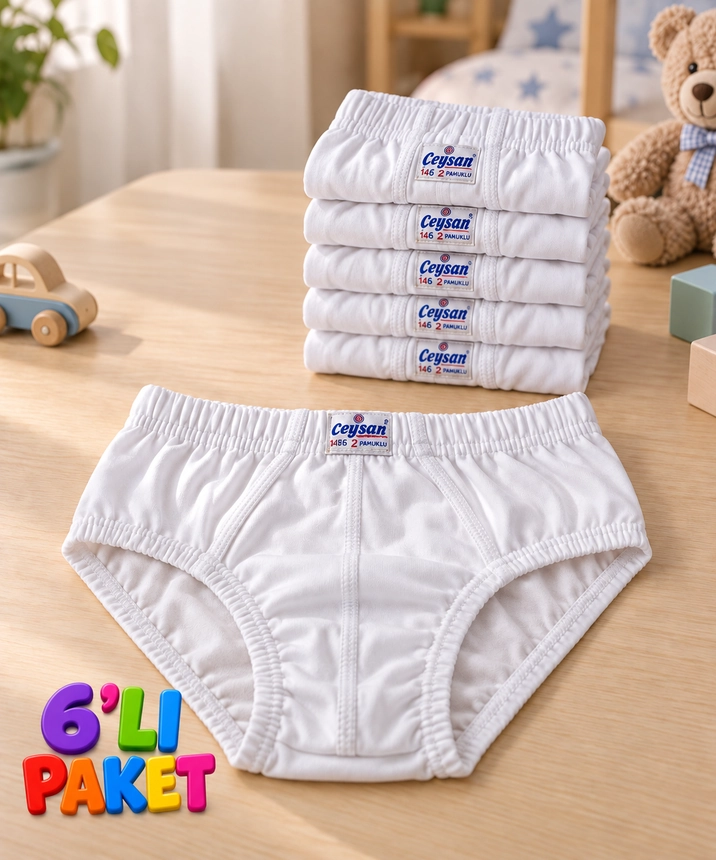 6'lı Paket %100 Pamuk Erkek Çocuk Külot - BEYAZ
