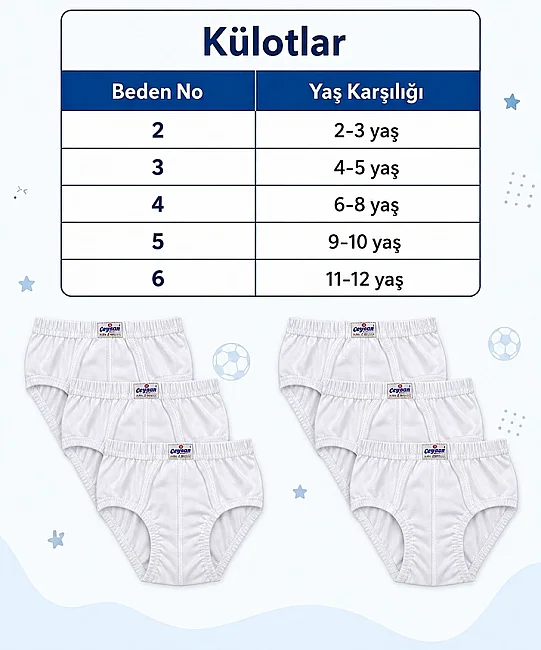 6'lı Paket %100 Pamuk Erkek Çocuk Külot - BEYAZ (1)