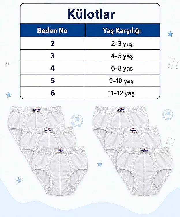 6'lı Paket %100 Pamuk Erkek Çocuk Külot - BEYAZ - 2
