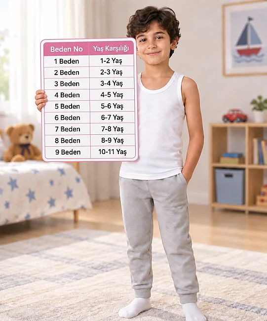 6'lı Paket %100 Pamuk Erkek Çocuk Penye Atlet - BEYAZ (1)