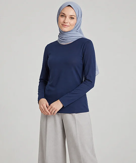 Bisiklet Yaka Likralı Uzun Kol Badi - LACİVERT - 3