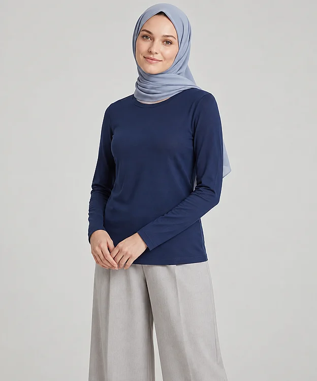 Bisiklet Yaka Likralı Uzun Kol Badi - LACİVERT - 3