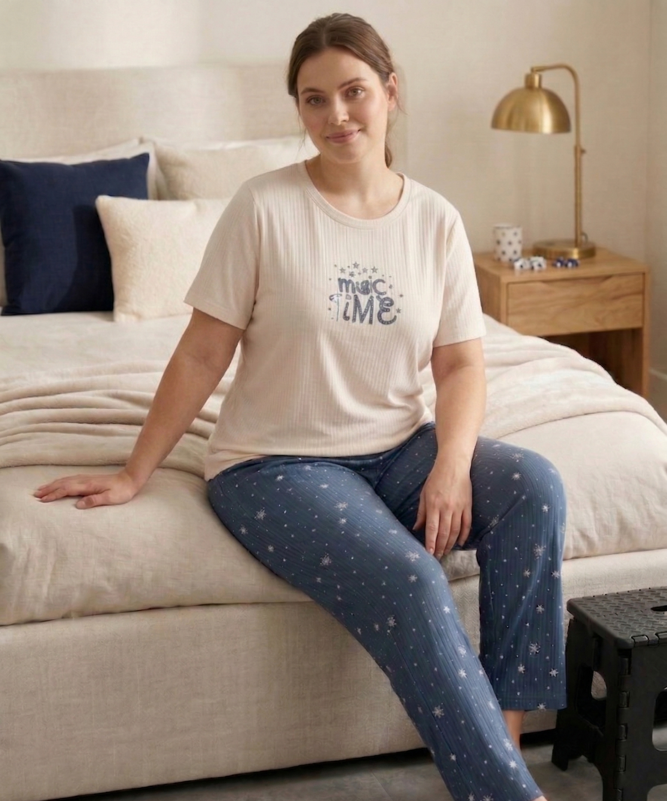 Büyük Beden Desenli Kadın Pijama Takımı - TAŞ