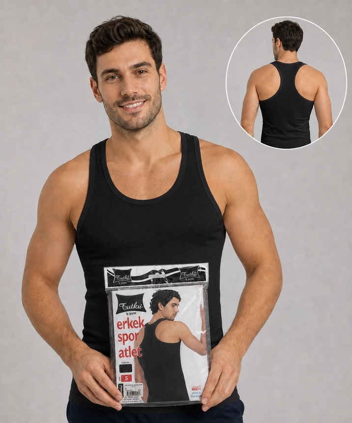 Çapraz Askılı Erkek Spor Atlet - SİYAH - 1