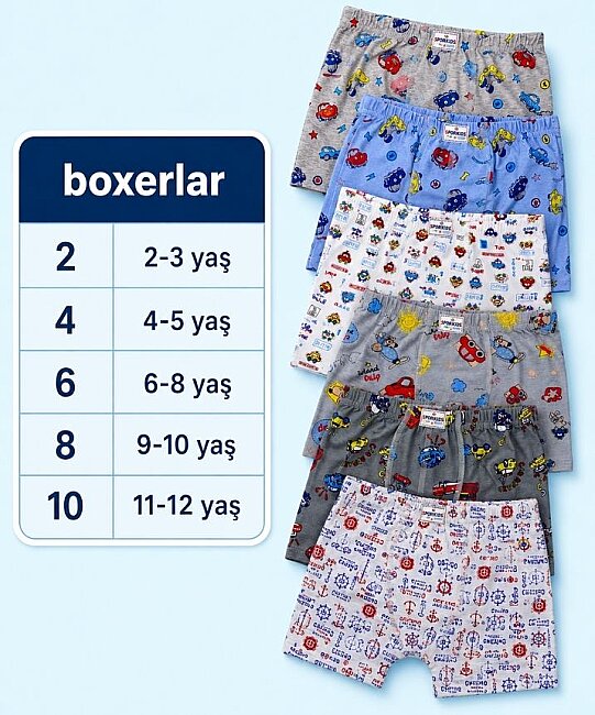 6'lı Paket Likralı Desenli Erkek Çocuk Boxer - ASORTİ (1)
