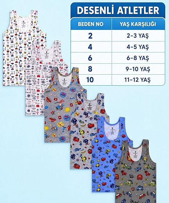 6'lı Paket Likralı Erkek Çocuk Atlet - ASORTİ (1)