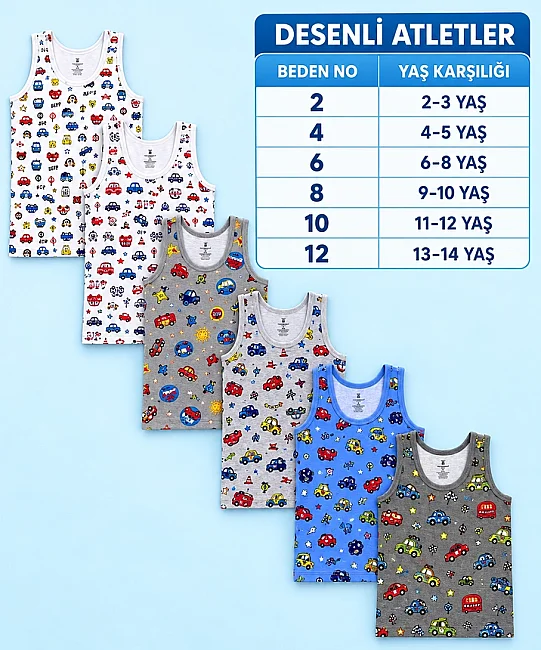 6'lı Paket Pamuklu Likralı Erkek Çocuk Atlet - ASORTİ (1)