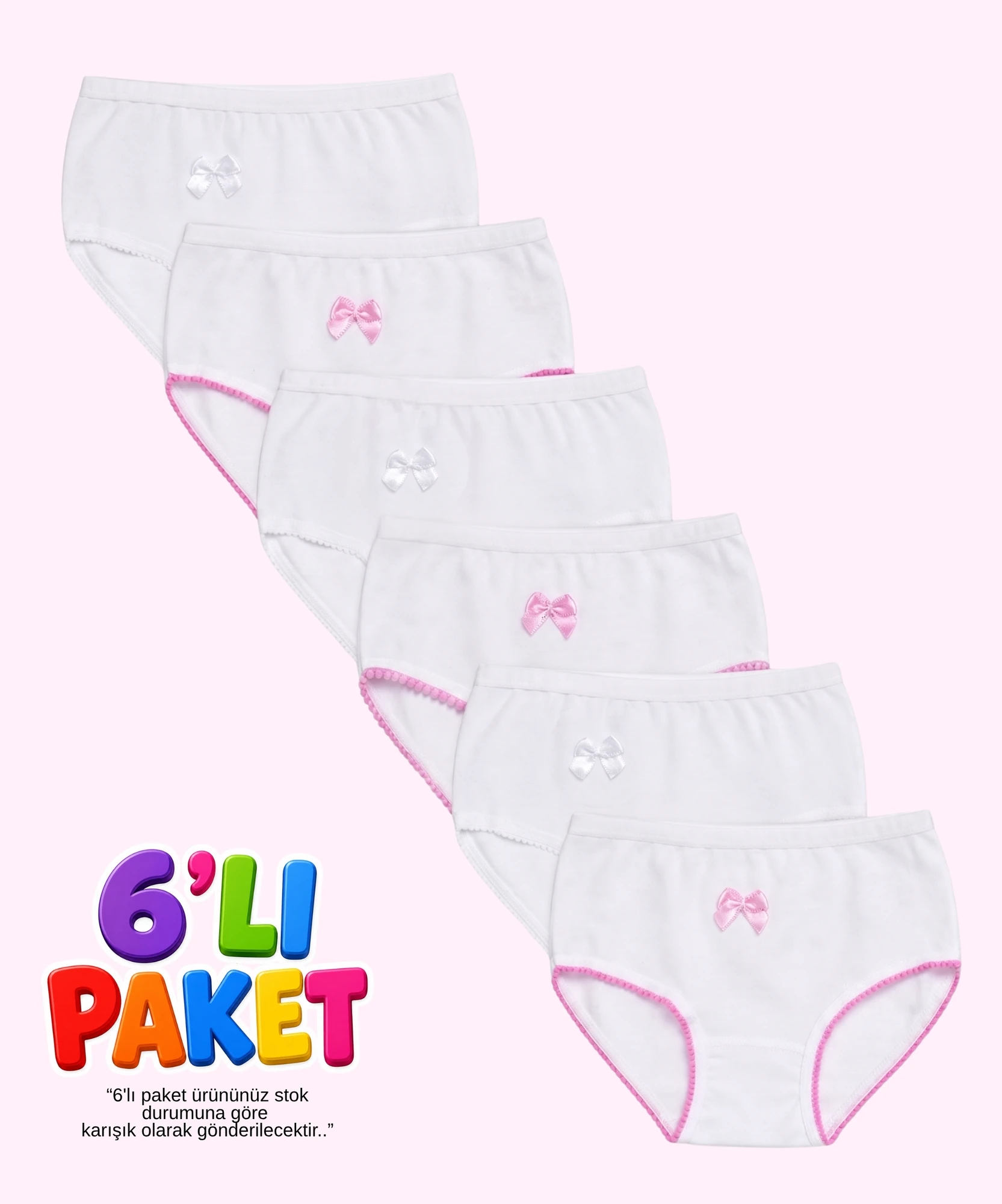 6'lı Paket Ribana Ponponlu Kız Çocuk Külot - BEYAZ - 1