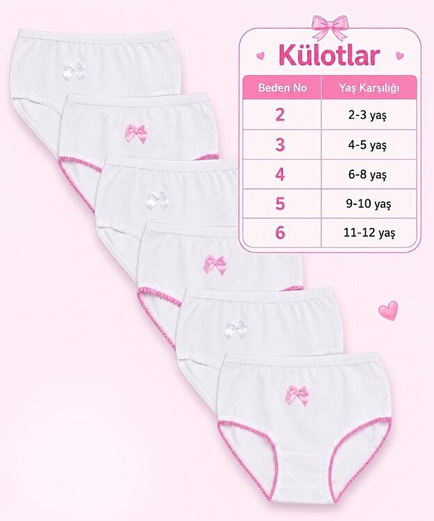 6'lı Paket Ribana Ponponlu Kız Çocuk Külot - BEYAZ - 2