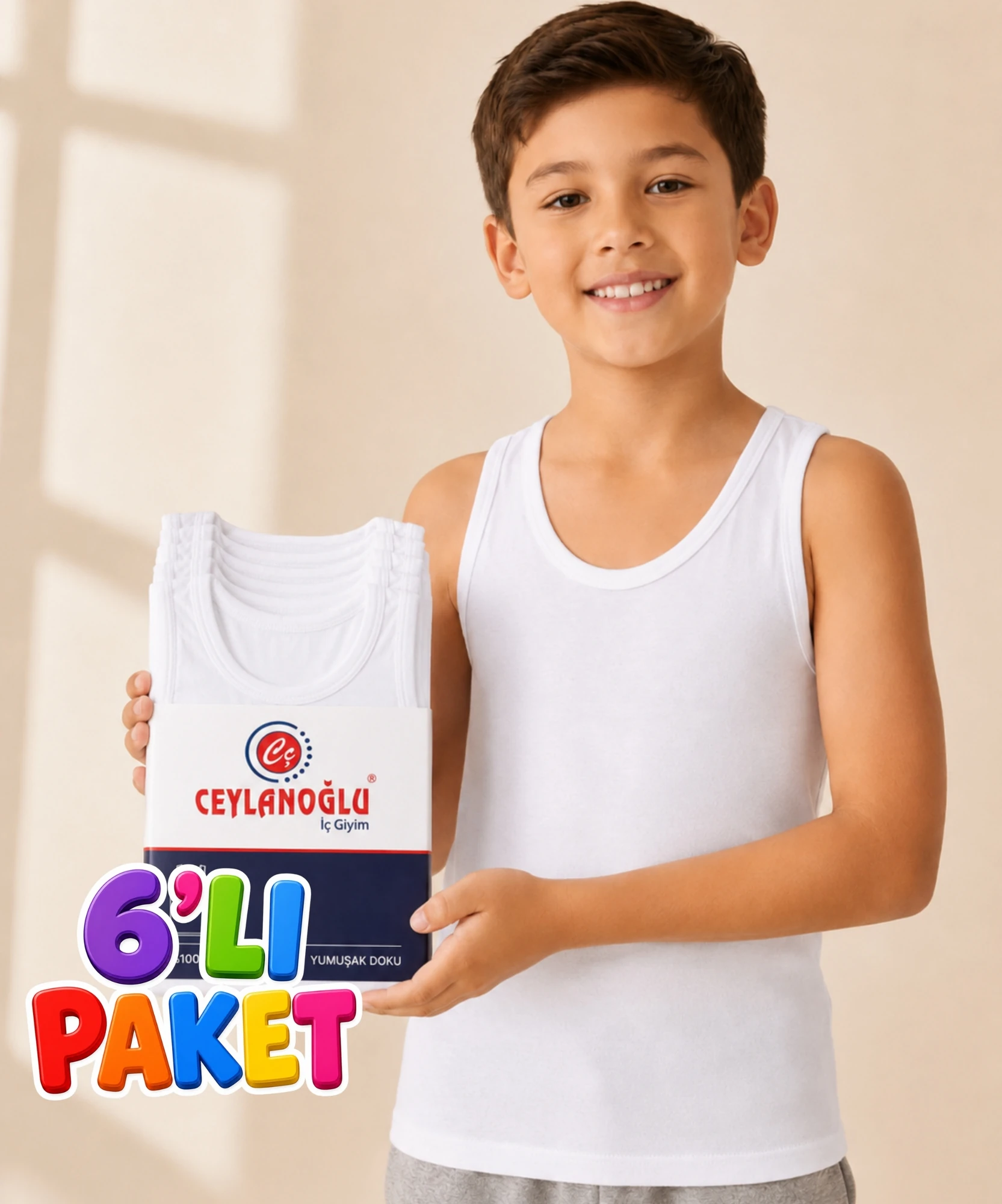 6'lı Paket Erkek Çocuk Penye Atlet - BEYAZ - 1