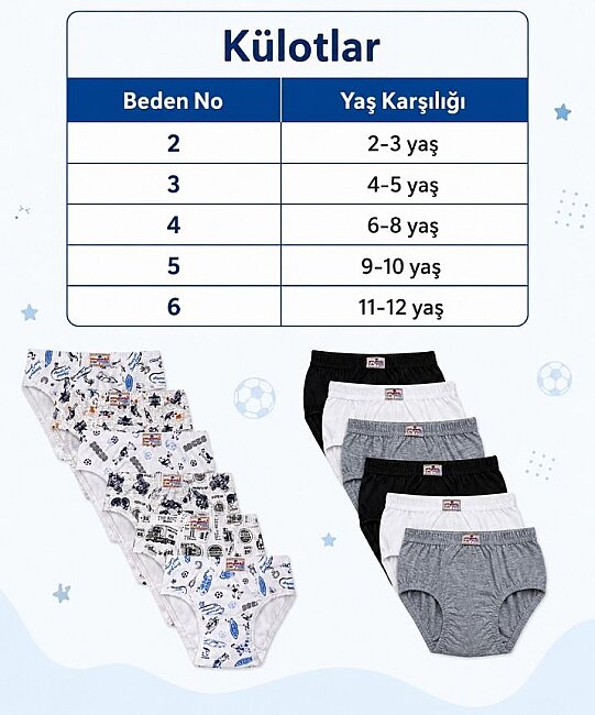 6'lı Paket Erkek Çocuk Penye Külot - ASORTİ (1)