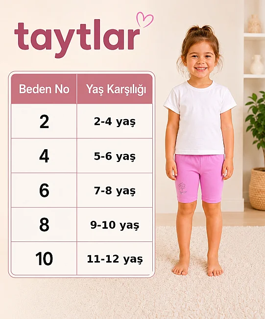 Pamuklu Likralı Taşlı Kısa Çocuk Tayt - PEMBE (1)