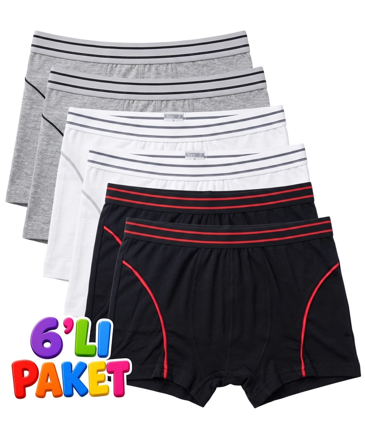 6’lı Paket Likralı Erkek Çocuk Boxer - ASORTİ