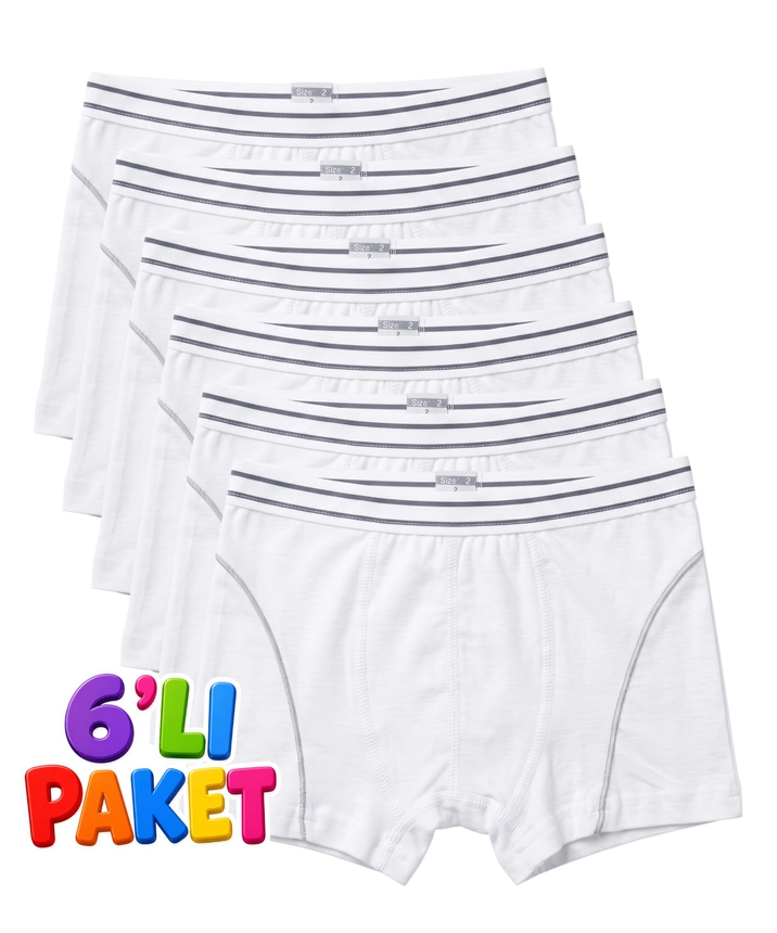 6’lı Paket Likralı Erkek Çocuk Boxer - BEYAZ - 1