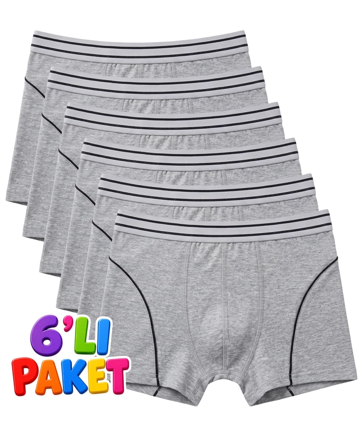 6’lı Paket Likralı Erkek Çocuk Boxer - GRİ