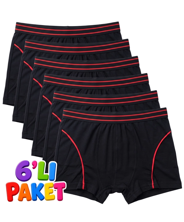 6’lı Paket Likralı Erkek Çocuk Boxer - SİYAH