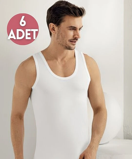 Erkek 6'lı Paket Penye Atlet - BEYAZ 