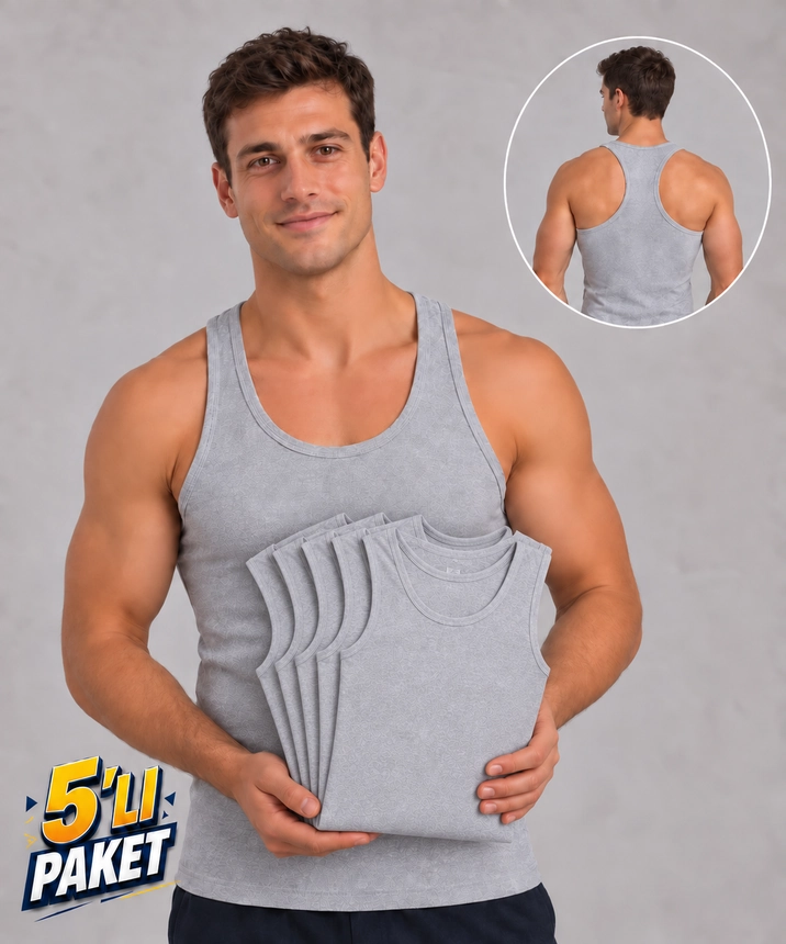 5'li Paket Çapraz Askılı Erkek Spor Atlet - GRİ 